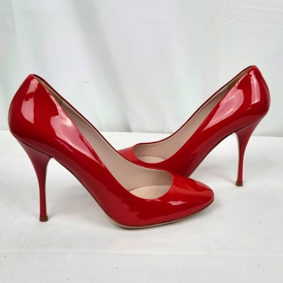 Miu Miu Prada Red Patent Stiletto Heels Pumps 38.5 - Picture 3 of 13